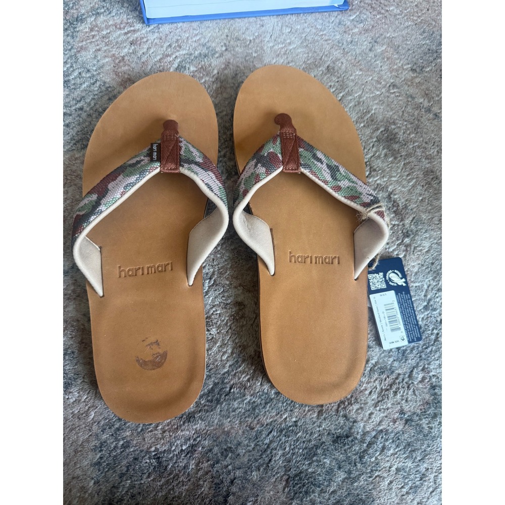 Hari Mari Scouts Woodland Camo Flip Flops Mens Size 13 Tan Green 1501-145-13